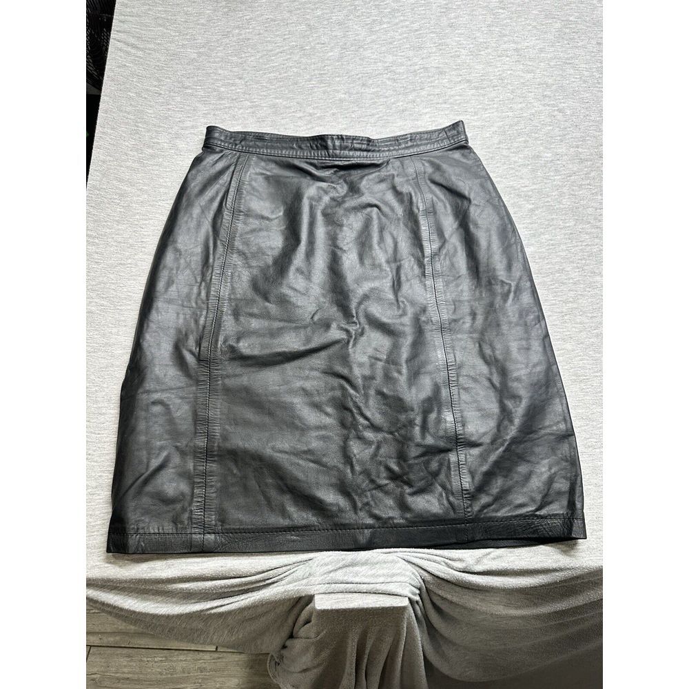 Y2K Black Leather Skirt Vintage Amati Size 11/12 Retro Lined With Snap And Zip